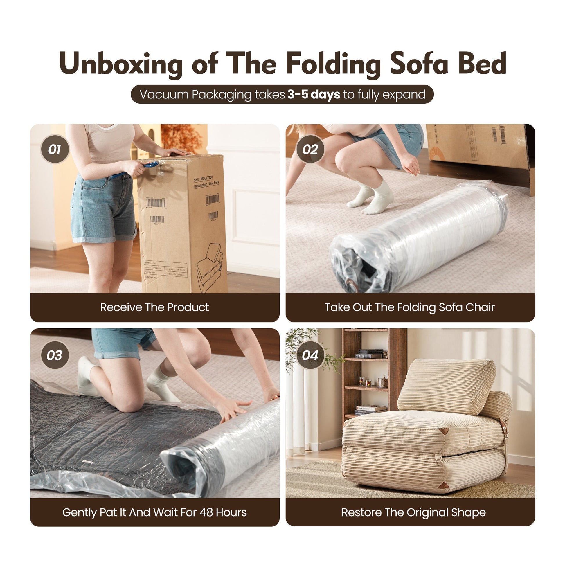 OVIOS Bean Bag Bed Folding Sofa Bed – Convertible Sleeper Chair with Pillow & Back Support