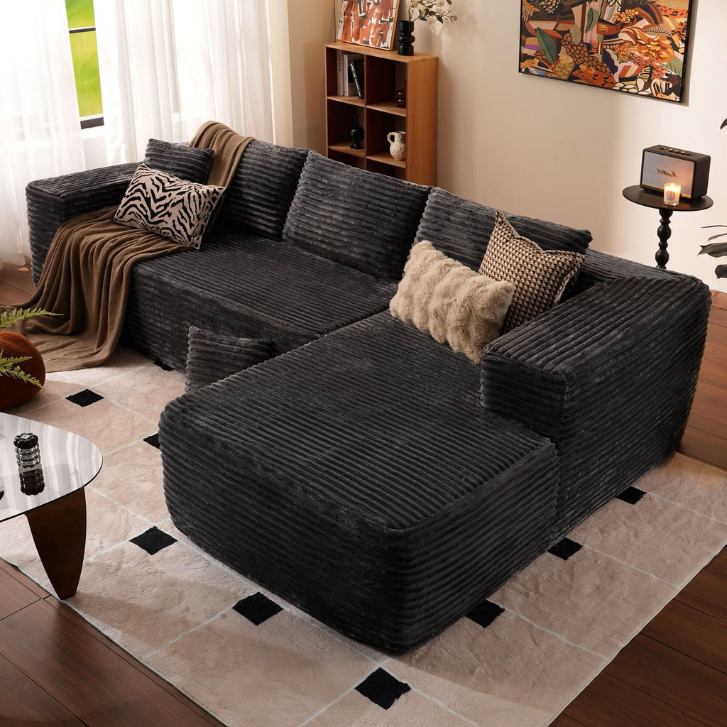 OVIOS 104" L-Shape Modular Couch with Chaise, Plush Corduroy Fabric, No Assembly Required